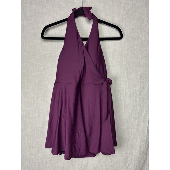 J. Crew Women's 12 One-Piece Halter Wrap Swimsuit Swimdress Burgundy Purple - Picture 2 of 9